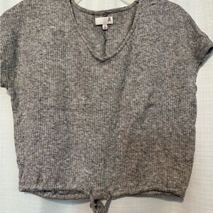Gray Ribbed Knit Women's Top